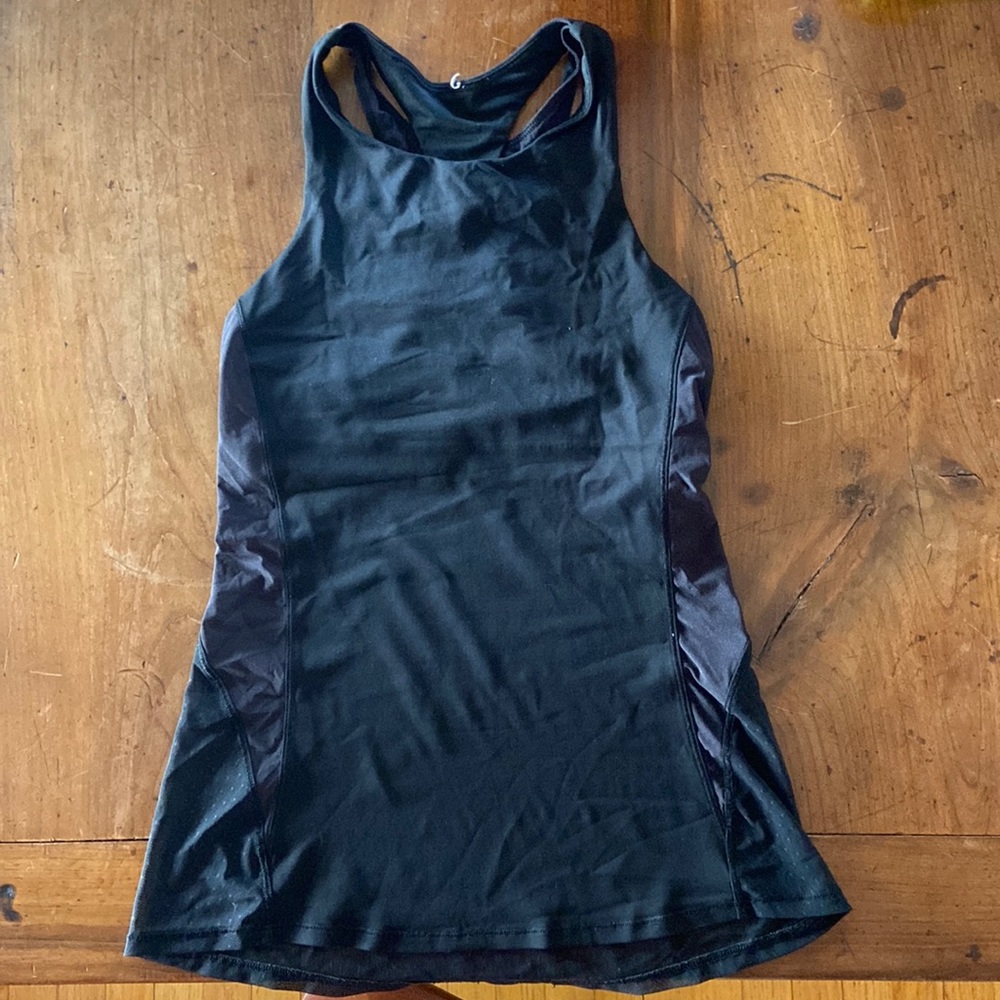 Lululemon Body Con Mini Dot Tank Top Black Mesh, Size 4